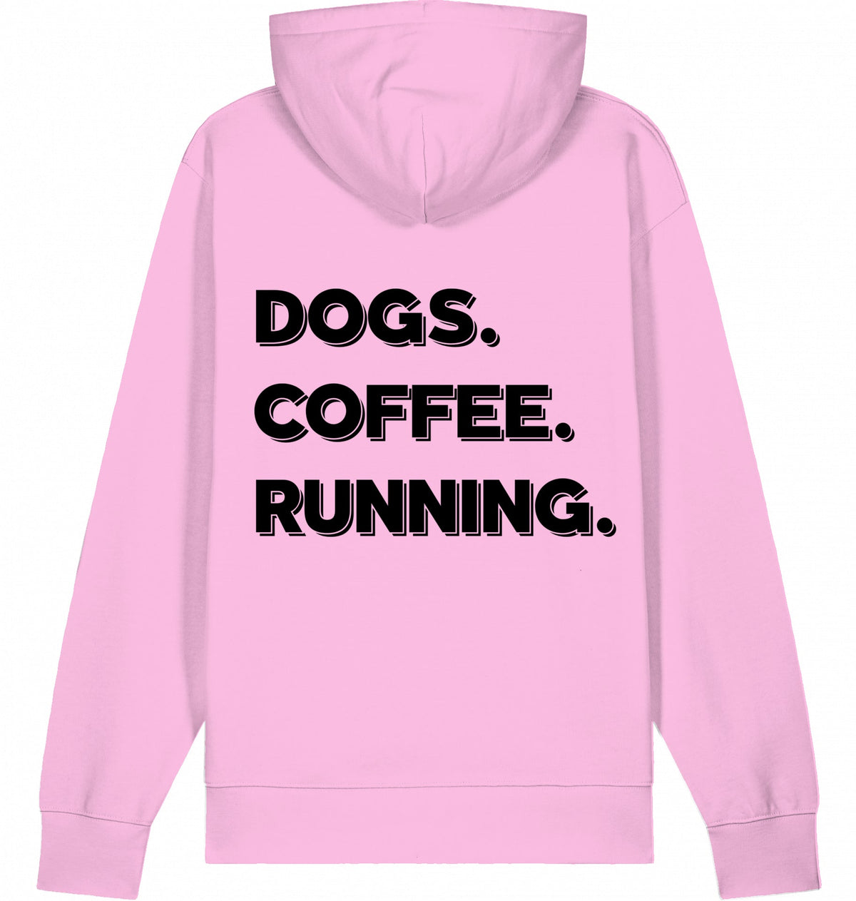 DOGS. COFFEE. RUNNING Hoodie – Organic Trail Running Hoodie (Black Print) - Flat Mockup