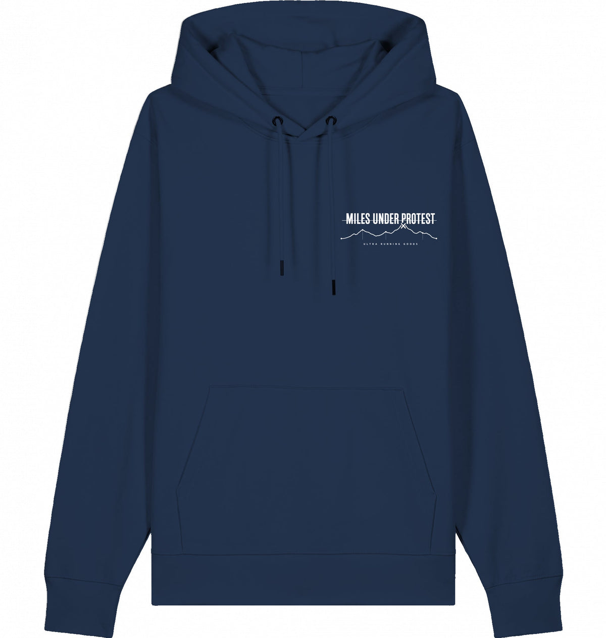 DOGS. COFFEE. RUNNING Hoodie – Organic Trail Running Hoodie (White Print) - Flat Mockup