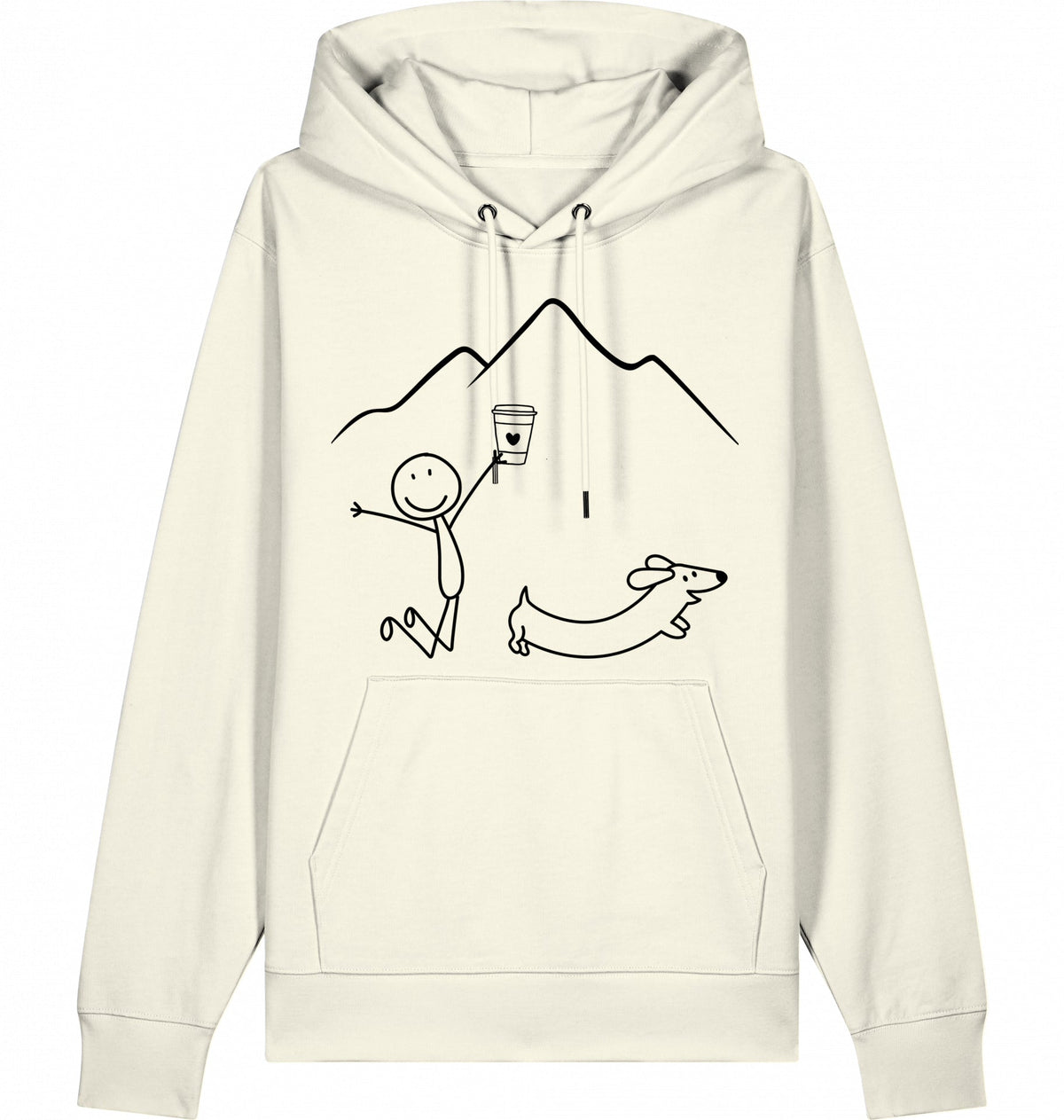 DOGS. COFFEE. RUNNING Hoodie – Organic Trail Running Hoodie (Black Print) - Flat Mockup