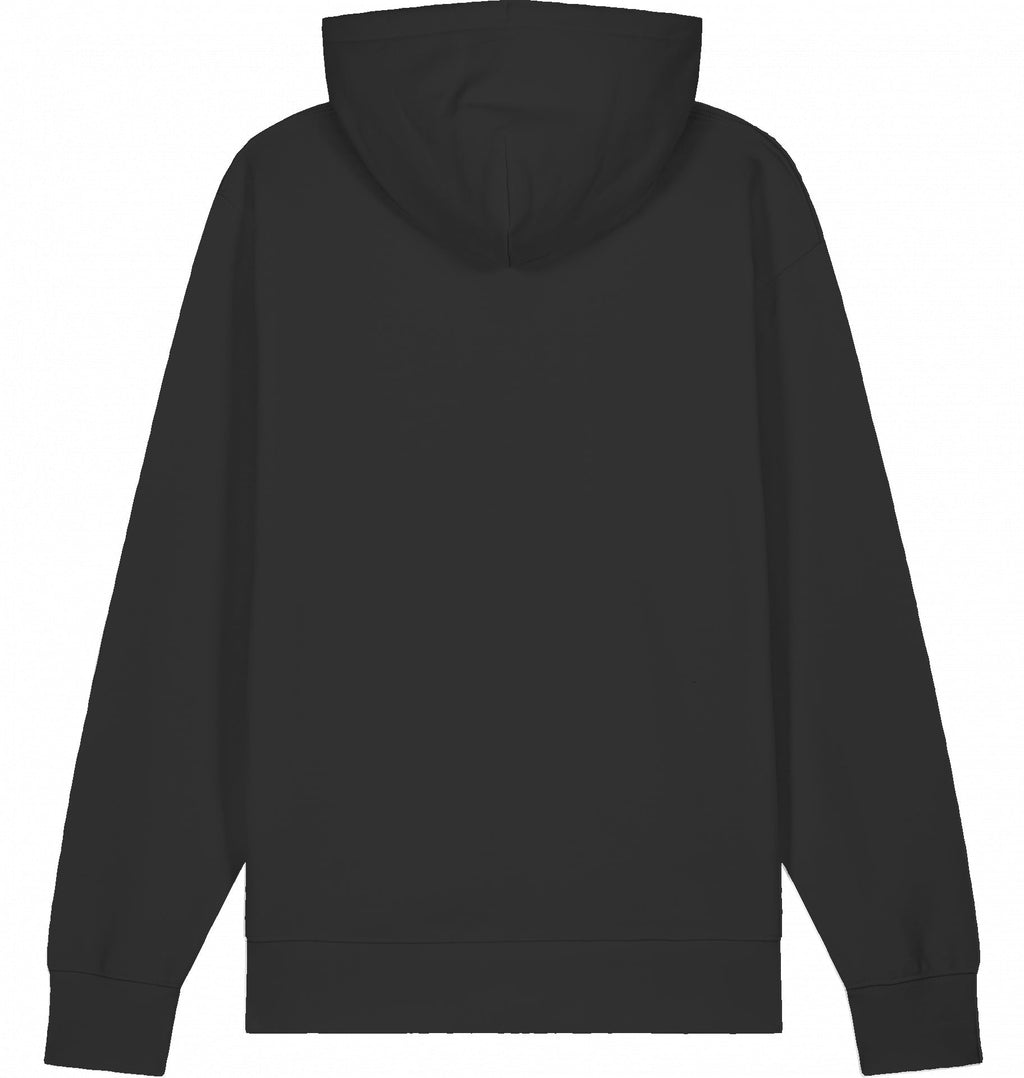 MILES UNDER PROTEST Organic Trail Running Hoodie – White Print - Flat Mockup