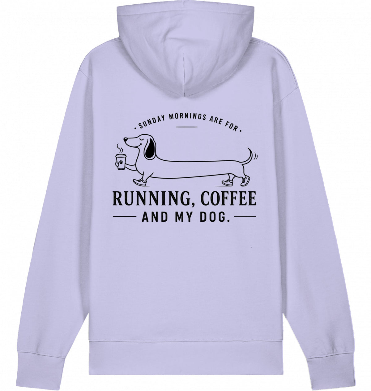 DOGS. COFFEE. RUNNING Hoodie – Organic Trail Running Hoodie (Black Print) - Flat Mockup