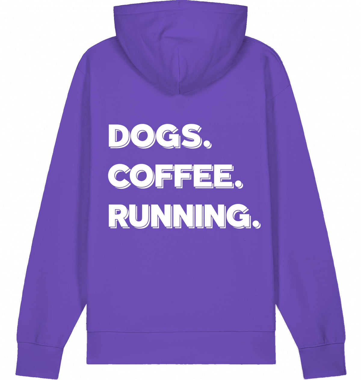 DOGS. COFFEE. RUNNING Hoodie – Organic Trail Running Hoodie (White Print) - Flat Mockup