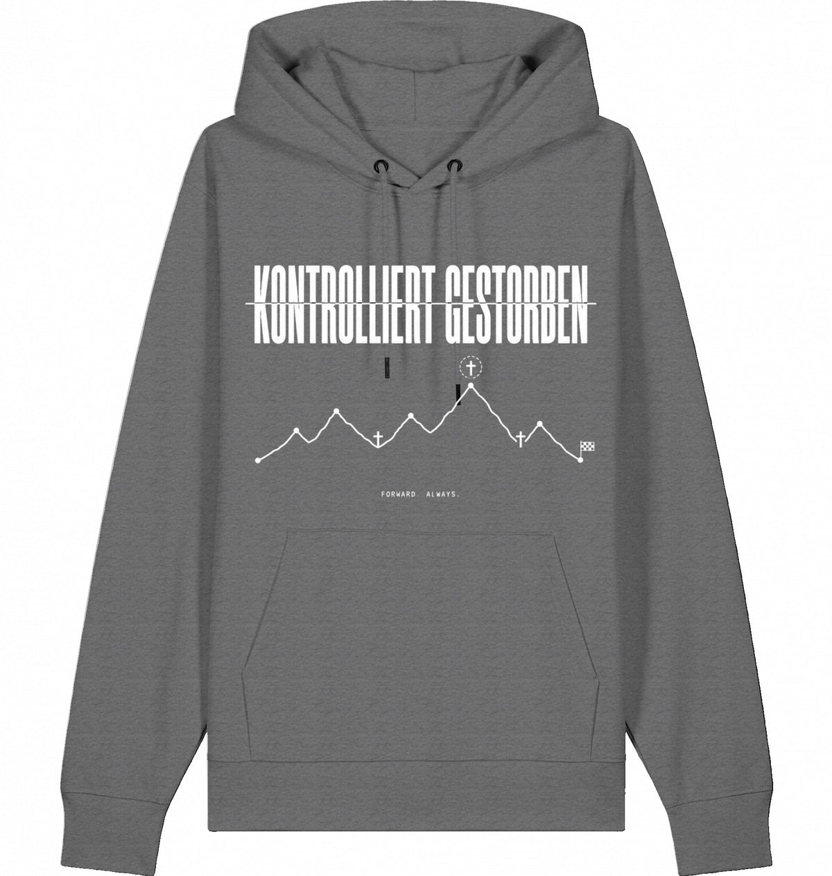 KONTROLLIERT GESTORBEN Organic Trail Running Hoodie - White Print - Flat Mockup