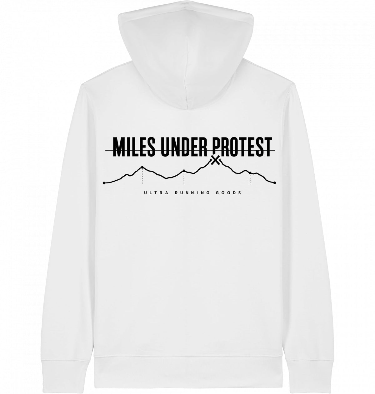 MILES UNDER PROTEST Organic Zip Hoodie – Black Print - Flat Mockup
