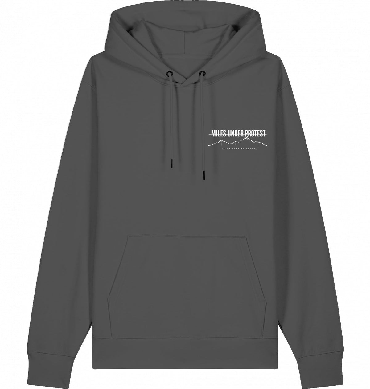 DOGS. COFFEE. RUNNING Hoodie – Organic Trail Running Hoodie (White Print) - Flat Mockup