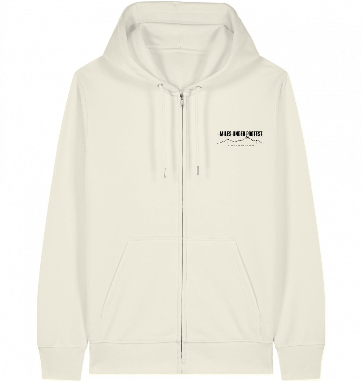 RUN RECOVER REPEAT Zip Hoodie – Organic Zip-Through Hoodie (Black Print) - Flat Mockup