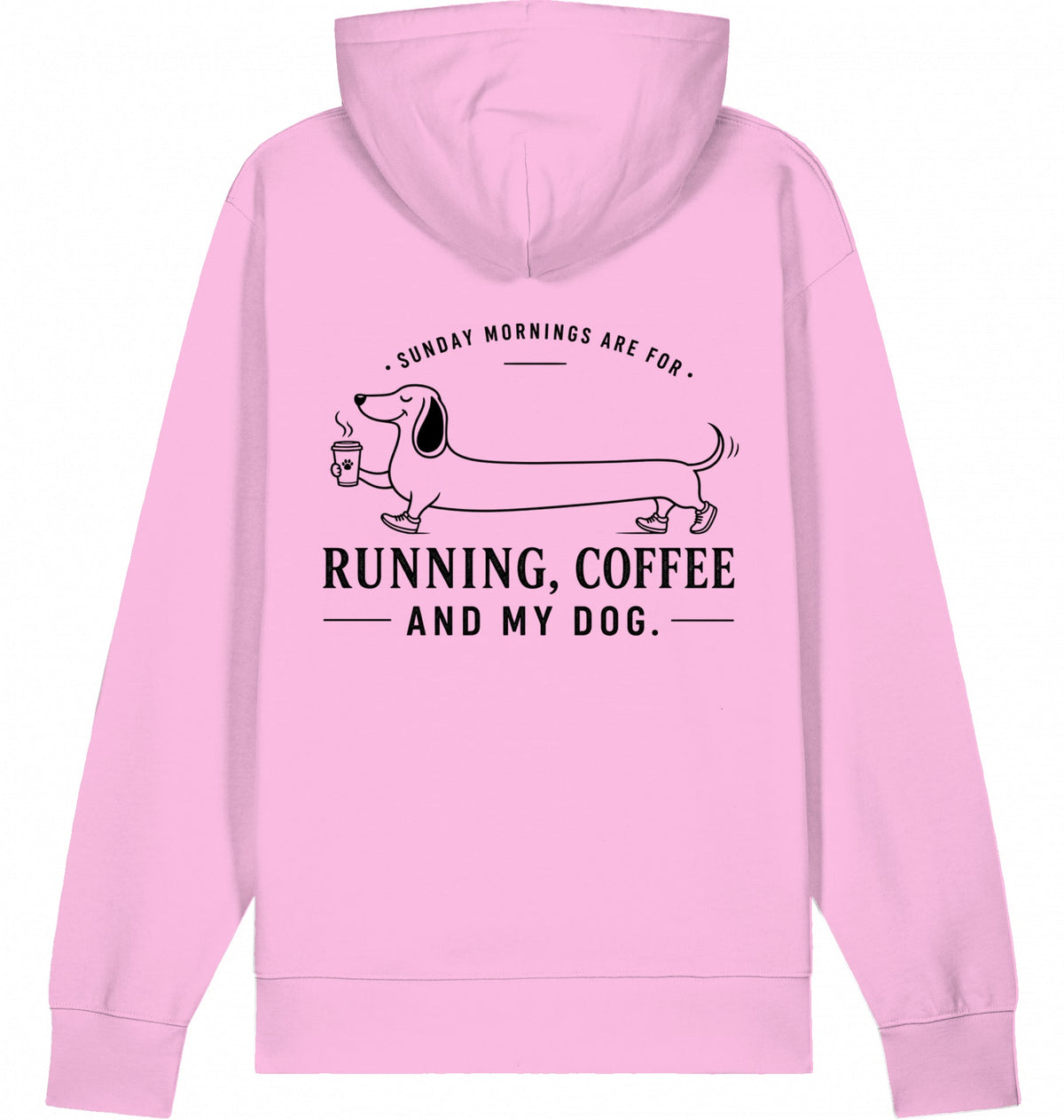DOGS. COFFEE. RUNNING Hoodie – Organic Trail Running Hoodie (Black Print) - Flat Mockup