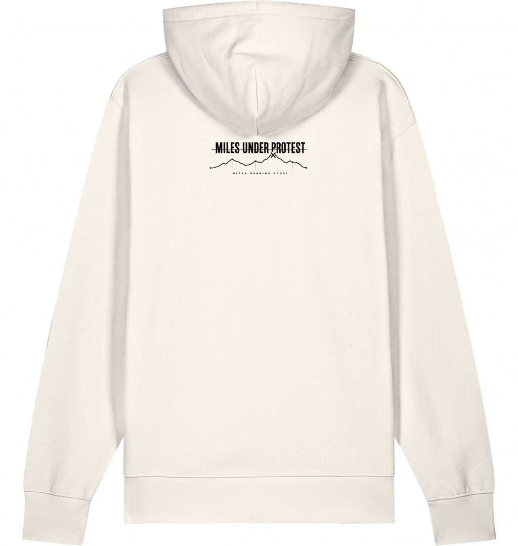KONTROLLIERT GESTORBEN Organic Trail Running Hoodie - Black Print - Flat Mockup