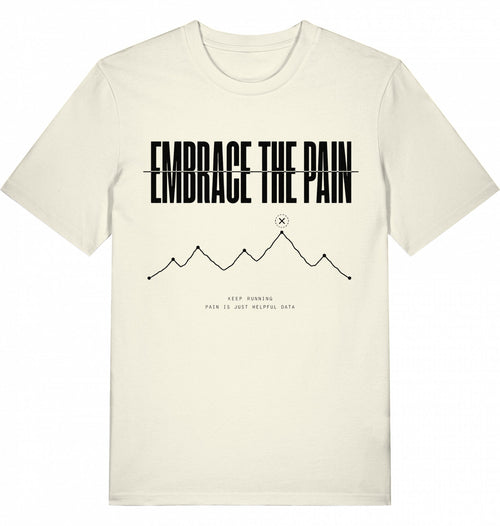 EMBRACE THE PAIN Tee – Organic Trail Running T-Shirt (Black Print) - Flat Mockup