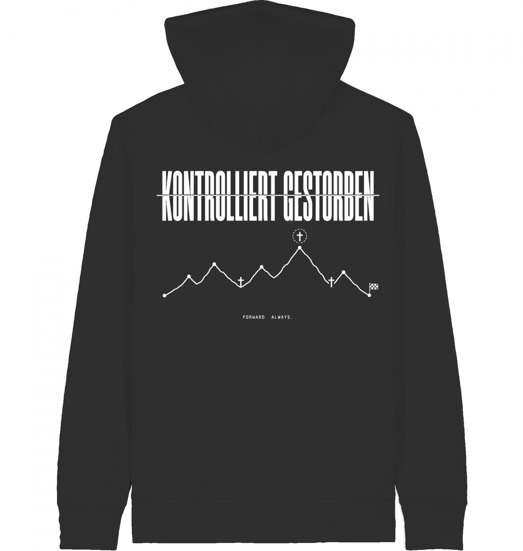 MILES UNDER PROTEST - 'Kontrolliert Gestorben' Organic Zip Hoodie (White Print) - Flat Mockup
