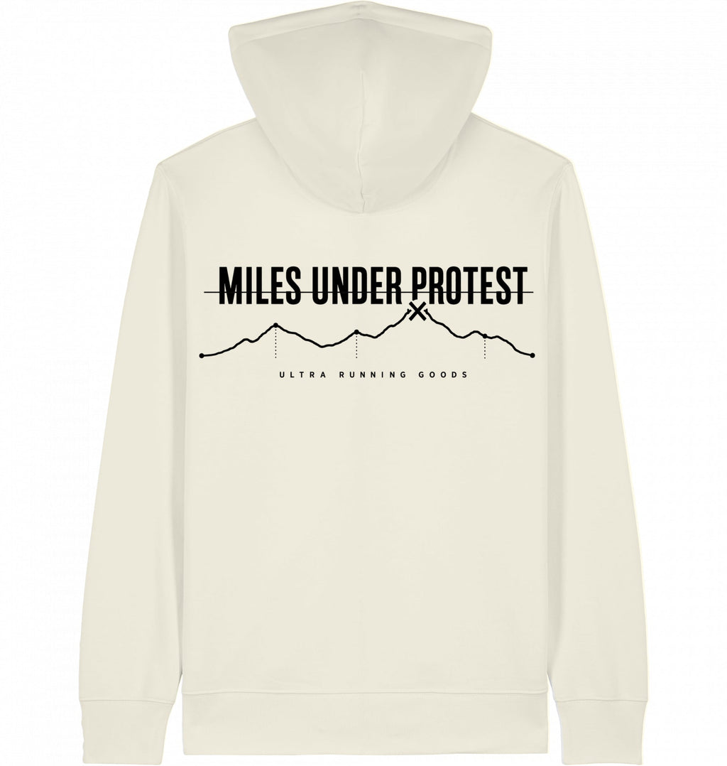 MILES UNDER PROTEST Organic Zip Hoodie – Black Print - Flat Mockup