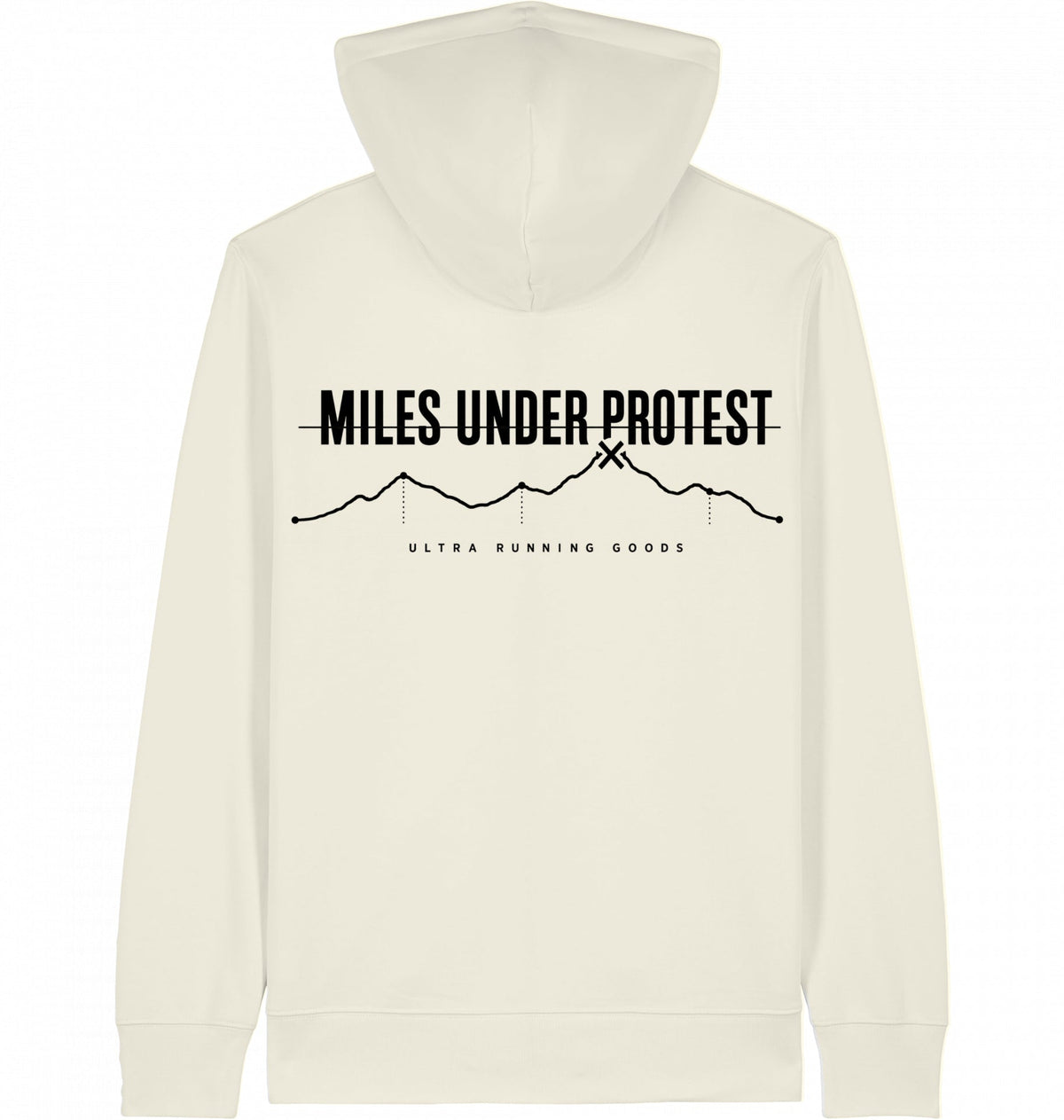 MILES UNDER PROTEST Organic Zip Hoodie – Black Print - Flat Mockup