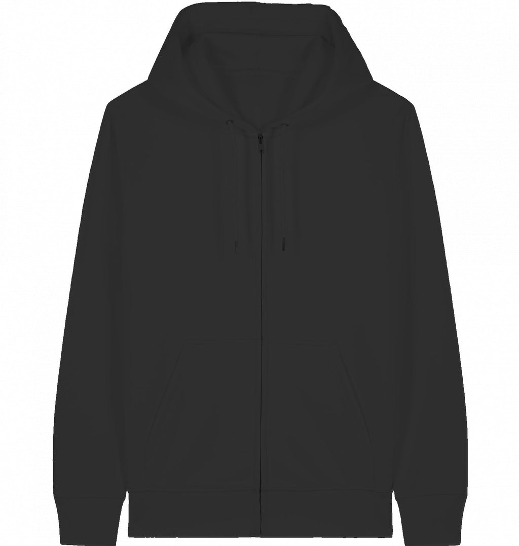 MILES UNDER PROTEST Zip Hoodie – Organic Zip-Through Hoodie (White Print) - Flat Mockup