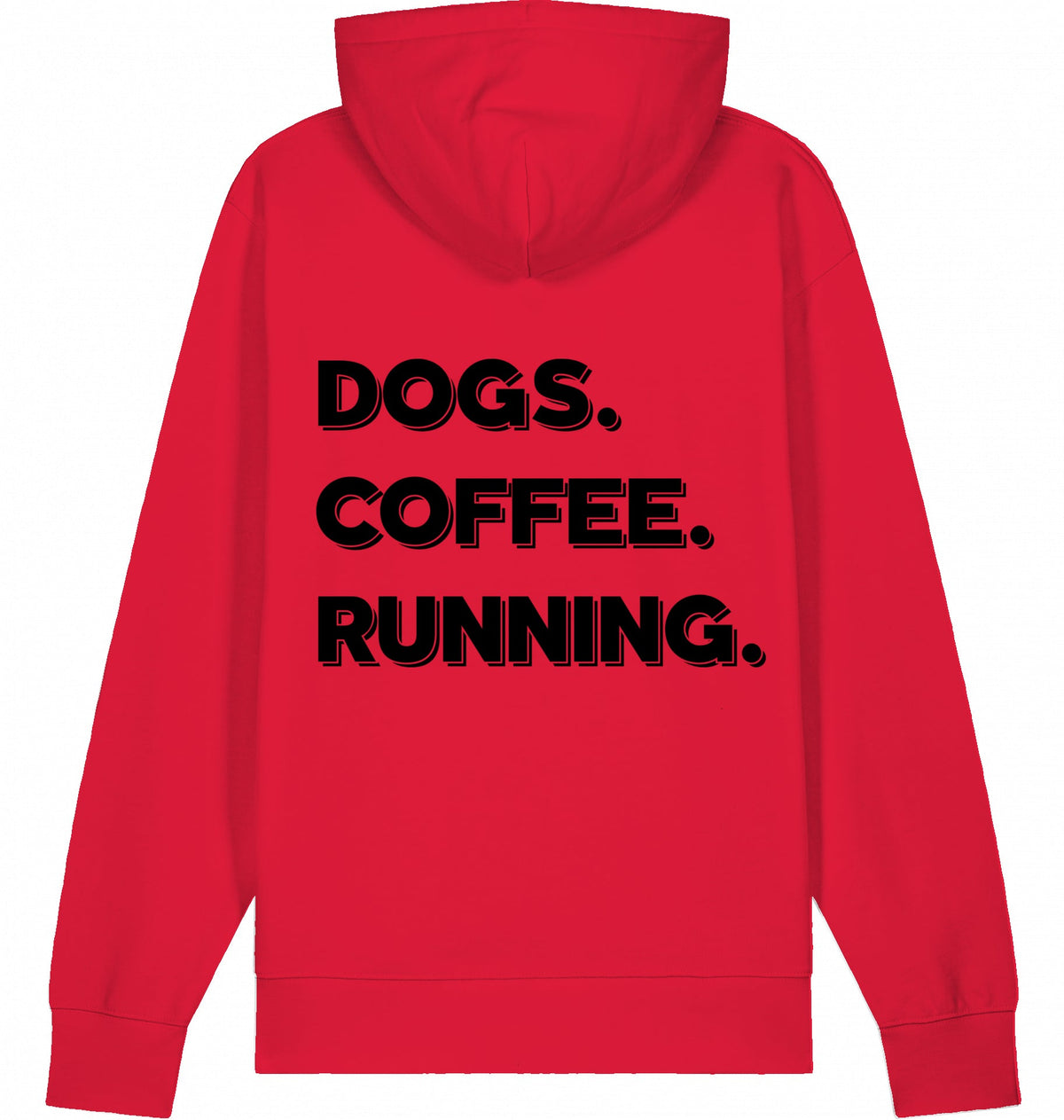 DOGS. COFFEE. RUNNING Hoodie – Organic Trail Running Hoodie (Black Print) - Flat Mockup