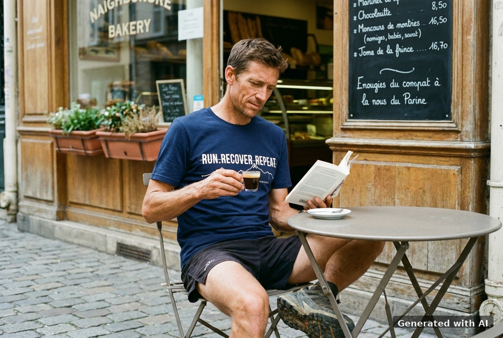 RUN RECOVER REPEAT Tee – Organic Trail Running T-Shirt - Off_Duty Mockup (Front) [French Navy]