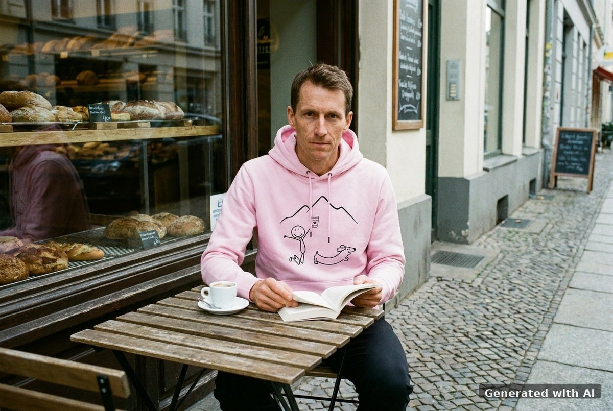 DOGS. COFFEE. RUNNING Hoodie – Organic Trail Running Hoodie (Black Print) - Off_Duty Mockup (Front) [Lilac Dream]