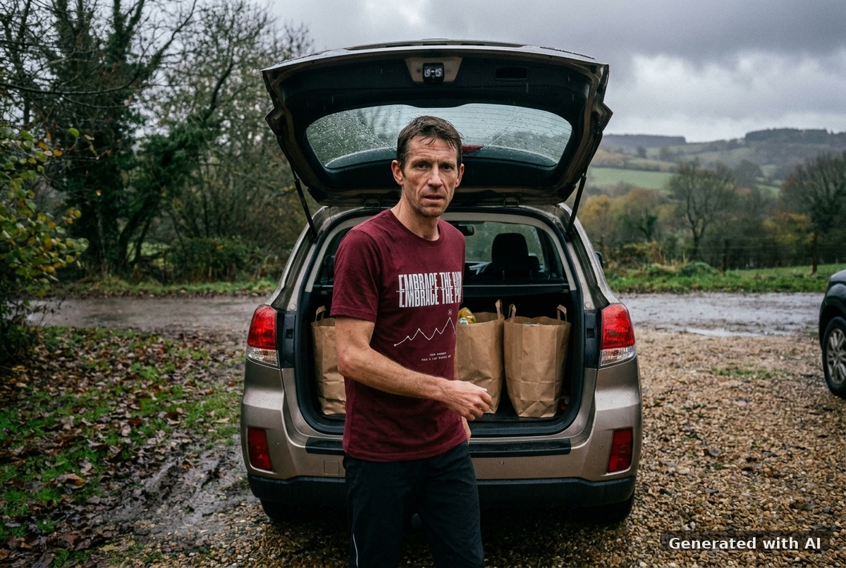 EMBRACE THE PAIN Tee – Organic Trail Running T-Shirt (White Print) - Off_Duty Mockup (Front) [Burgundy]