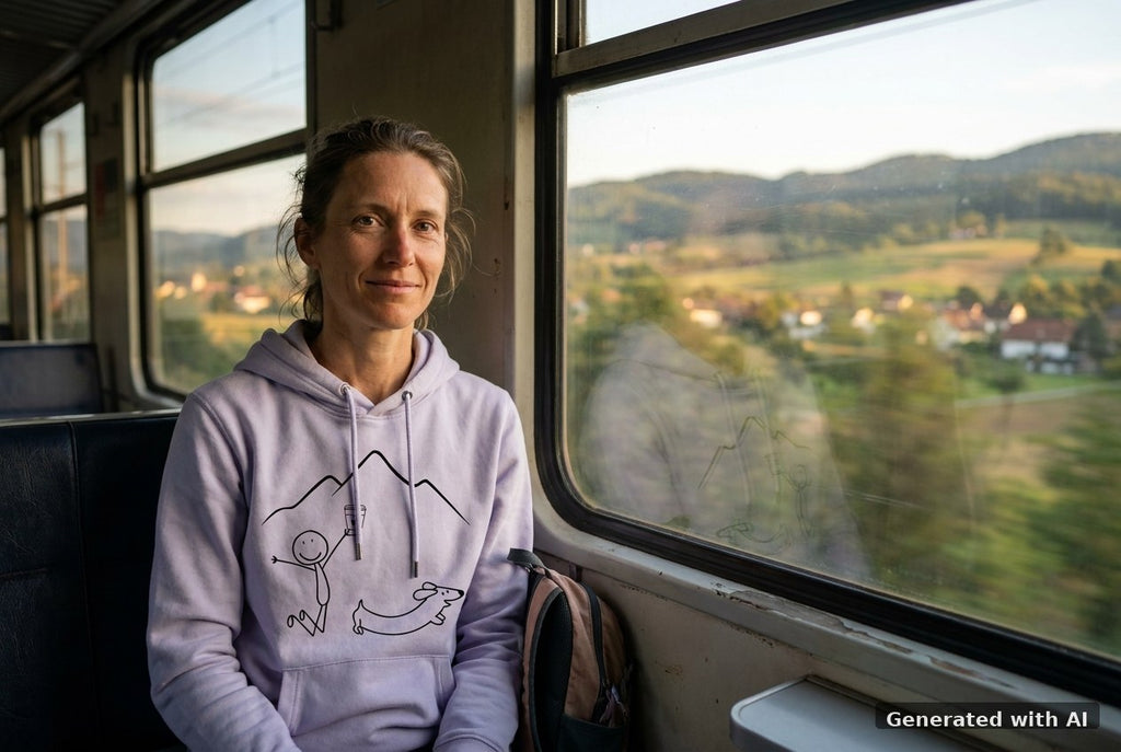 DOGS. COFFEE. RUNNING Hoodie – Organic Trail Running Hoodie (Black Print) - Off_Duty Mockup (Front) [Lavender]