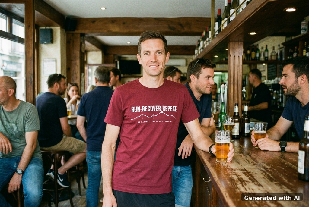 RUN RECOVER REPEAT Tee – Organic Trail Running T-Shirt - Off_Duty Mockup (Front) [Burgundy]