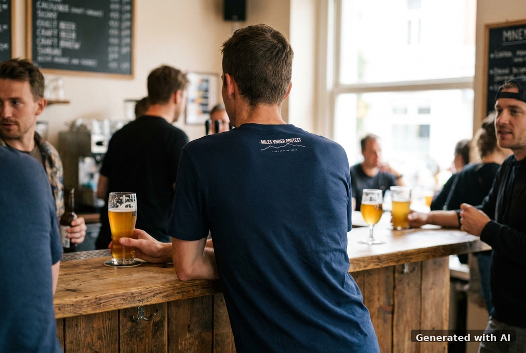 KONTROLLIERT GESTORBEN Organic Trail Running Tee – White Print - Off_Duty Mockup (Back) [French Navy]