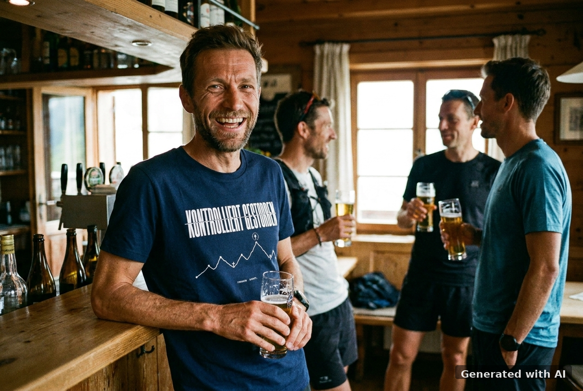 KONTROLLIERT GESTORBEN Organic Trail Running Tee – White Print - Off_Duty Mockup (Front) [French Navy]