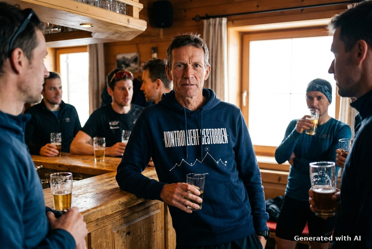 KONTROLLIERT GESTORBEN Organic Trail Running Hoodie - White Print - Off_Duty Mockup (Front) [French Navy]