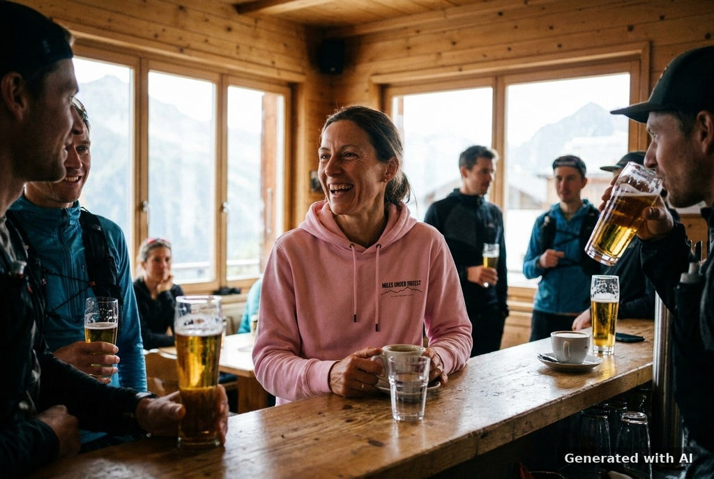 DOGS. COFFEE. RUNNING Hoodie – Organic Trail Running Hoodie (Black Print) - Off_Duty Mockup (Front) [Lilac Dream]