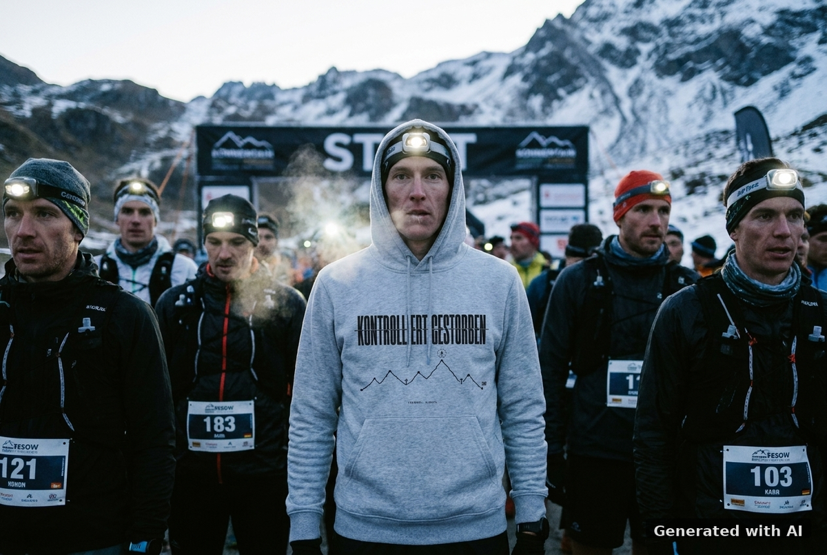RUN RECOVER REPEAT Heavy Hoodie – Black Print - Trail Mockup (Front) [Heather Grey]