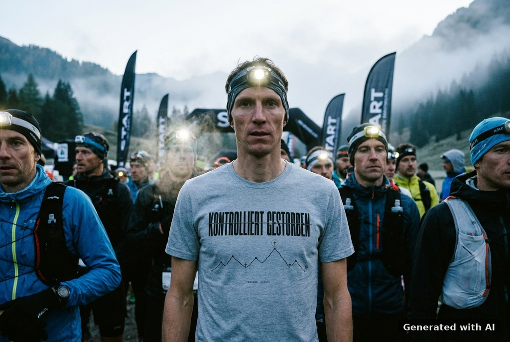 KONTROLLIERT GESTORBEN Organic Trail Running Tee - Black Print - Trail Mockup (Front) [Mid Heather Grey]