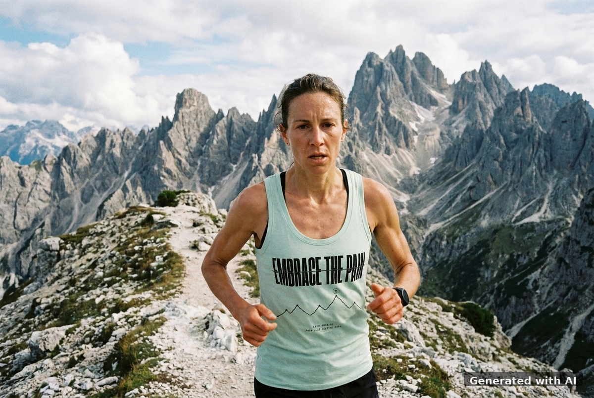 EMBRACE THE PAIN Women's Tank Top – Organic Fitted Top (Black Print) - Trail Mockup (Front) [Aloe]