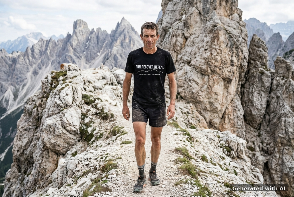 RUN RECOVER REPEAT Tee – Organic Trail Running T-Shirt - Trail Mockup (Front) [Black]