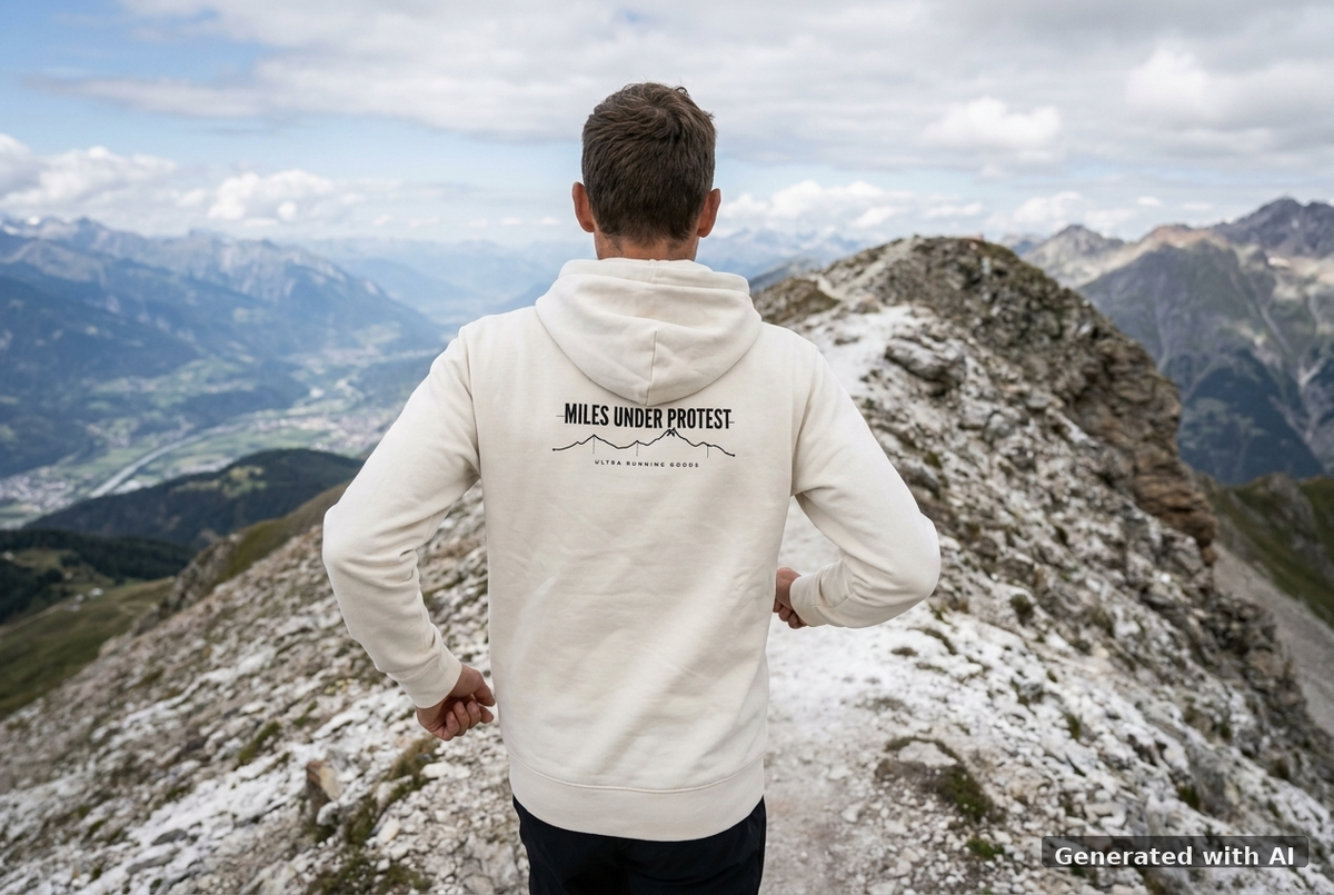 KONTROLLIERT GESTORBEN Organic Trail Running Hoodie - Black Print - Trail Mockup (Back) [Off White]