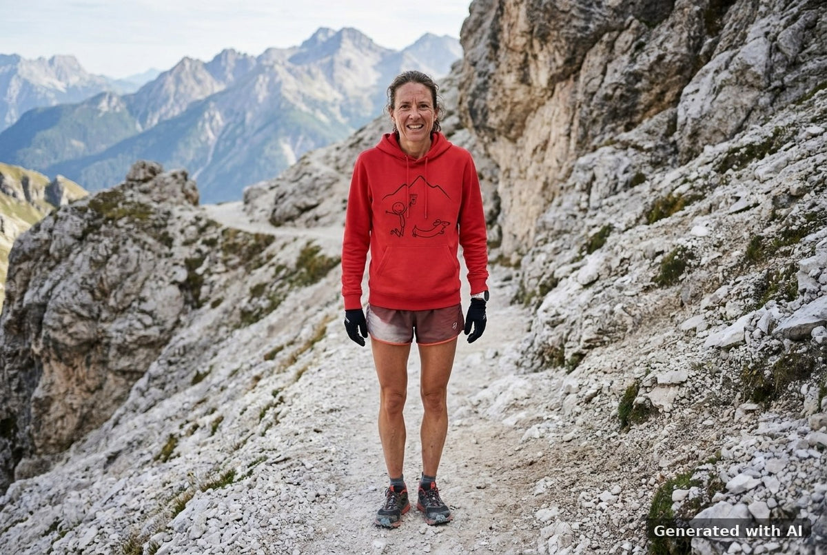 DOGS. COFFEE. RUNNING Hoodie – Organic Trail Running Hoodie (Black Print) - Trail Mockup (Front) [Red]
