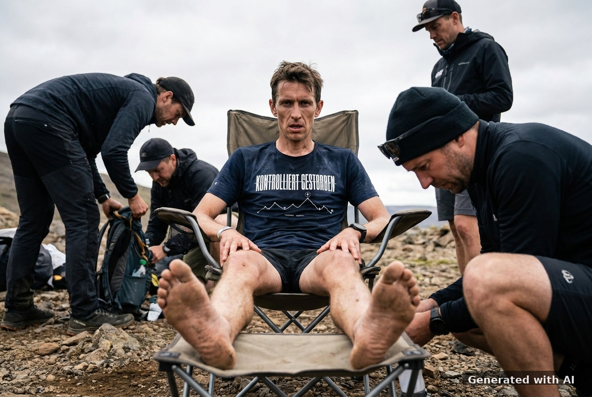 KONTROLLIERT GESTORBEN Organic Trail Running Tee – White Print - Trail Mockup (Front) [French Navy]