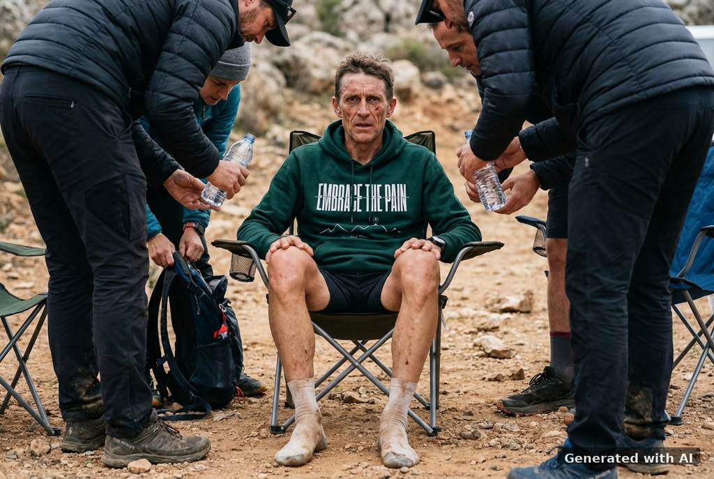 EMBRACE THE PAIN Hoodie – Organic Trail Running Hoodie (White Print) - Trail Mockup (Front) [Glazed Green]
