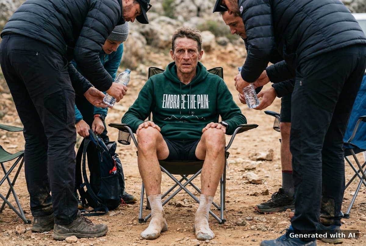 EMBRACE THE PAIN Hoodie – Organic Trail Running Hoodie (White Print) - Trail Mockup (Front) [Glazed Green]
