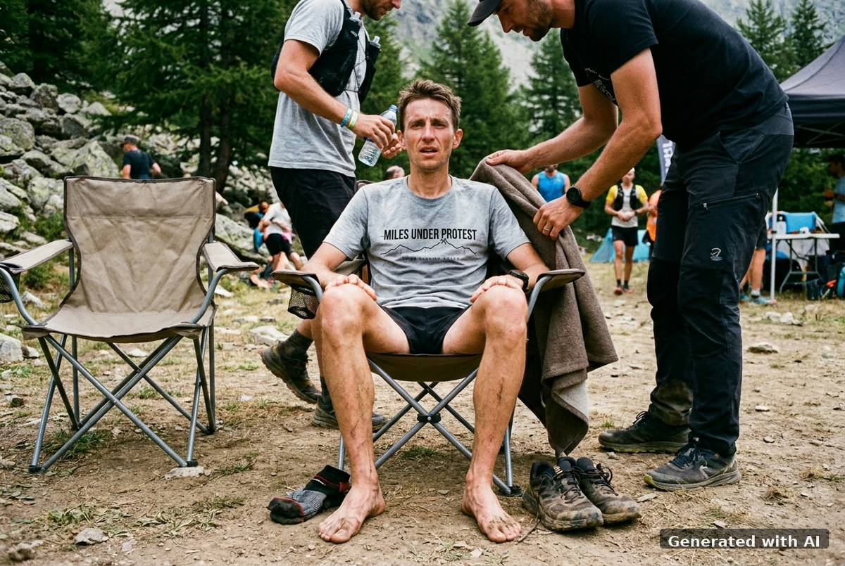 MILES UNDER PROTEST Tee – Organic Trail Running T-Shirt (Black Print) - Trail Mockup (Front) [Heather Grey]