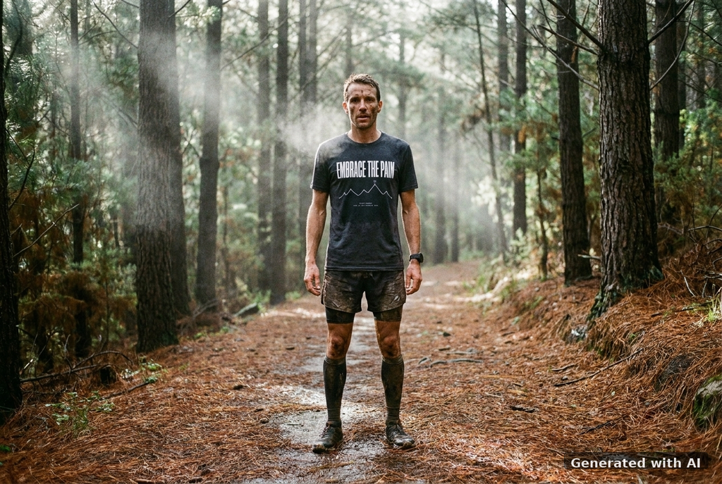 EMBRACE THE PAIN Heavy Tee – Oversized Organic T-Shirt (White Print) - Trail Mockup (Front) [Dark Heather Grey]