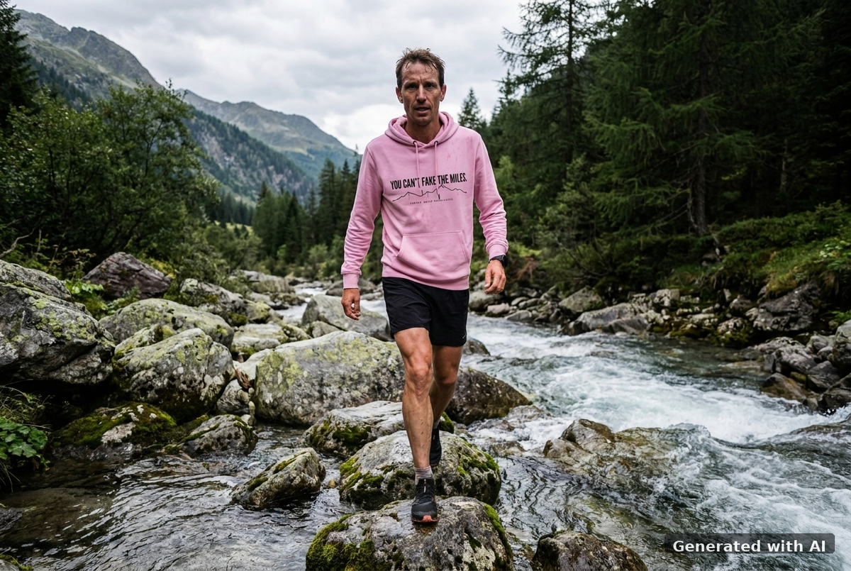 YOU CAN'T FAKE THE MILES Heavy Hoodie – Heavyweight Organic Hoodie (Black Print) - Trail Mockup (Front) [Bubble Pink]