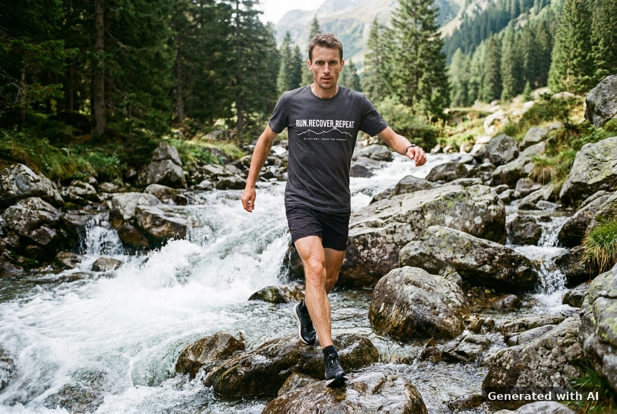 RUN RECOVER REPEAT Heavy Tee – Oversized Organic T-Shirt (White Print) - Trail Mockup (Front) [Dark Heather Grey]