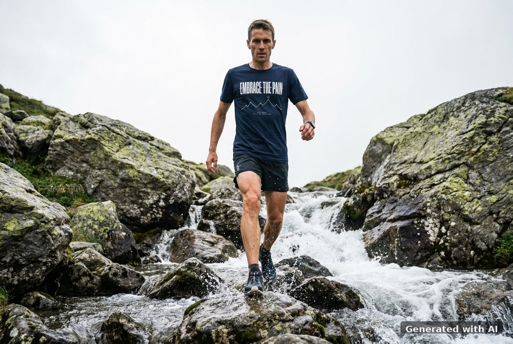 EMBRACE THE PAIN Heavy Tee – Oversized Organic T-Shirt (White Print) - Trail Mockup (Front) [French Navy]