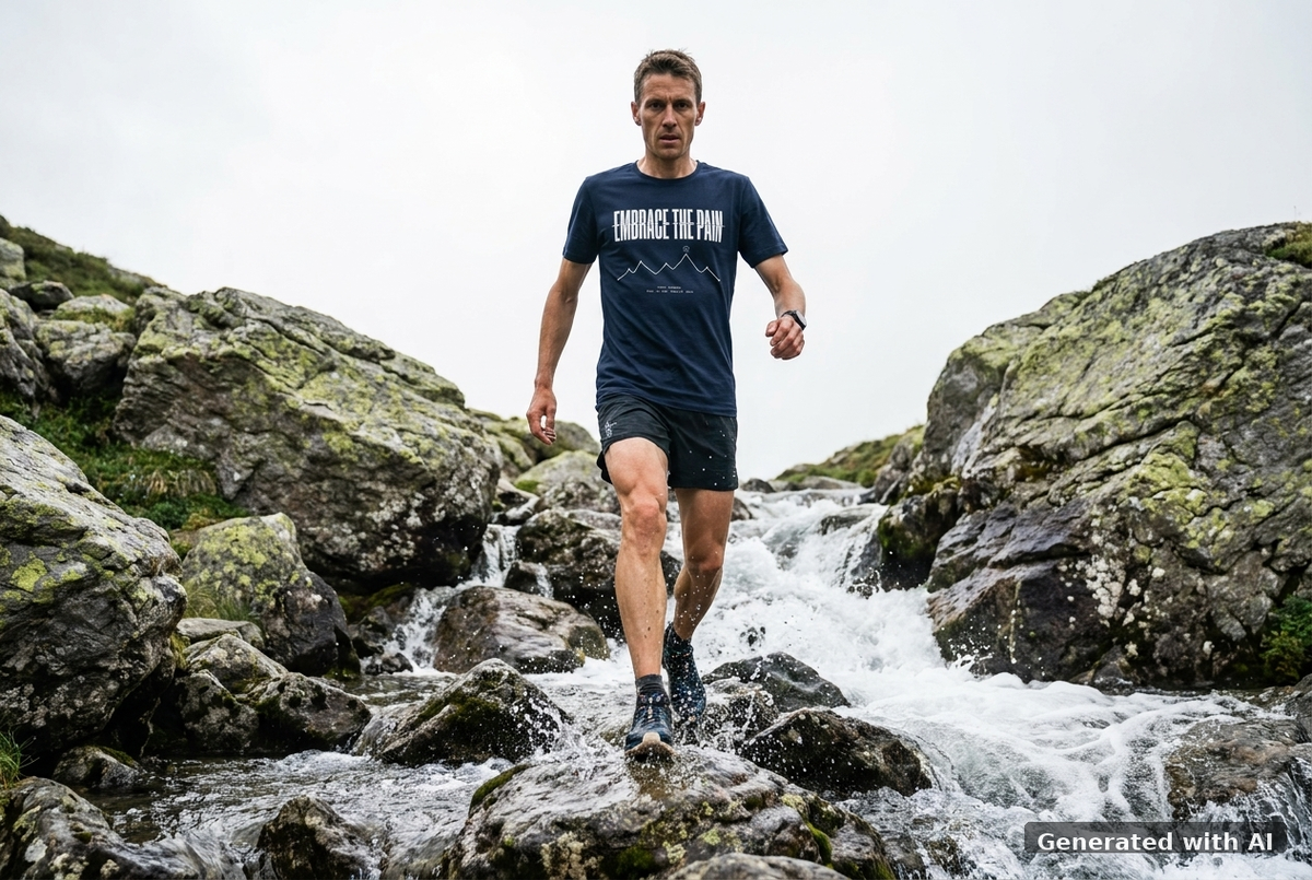 EMBRACE THE PAIN Heavy Tee – Oversized Organic T-Shirt (White Print) - Trail Mockup (Front) [French Navy]