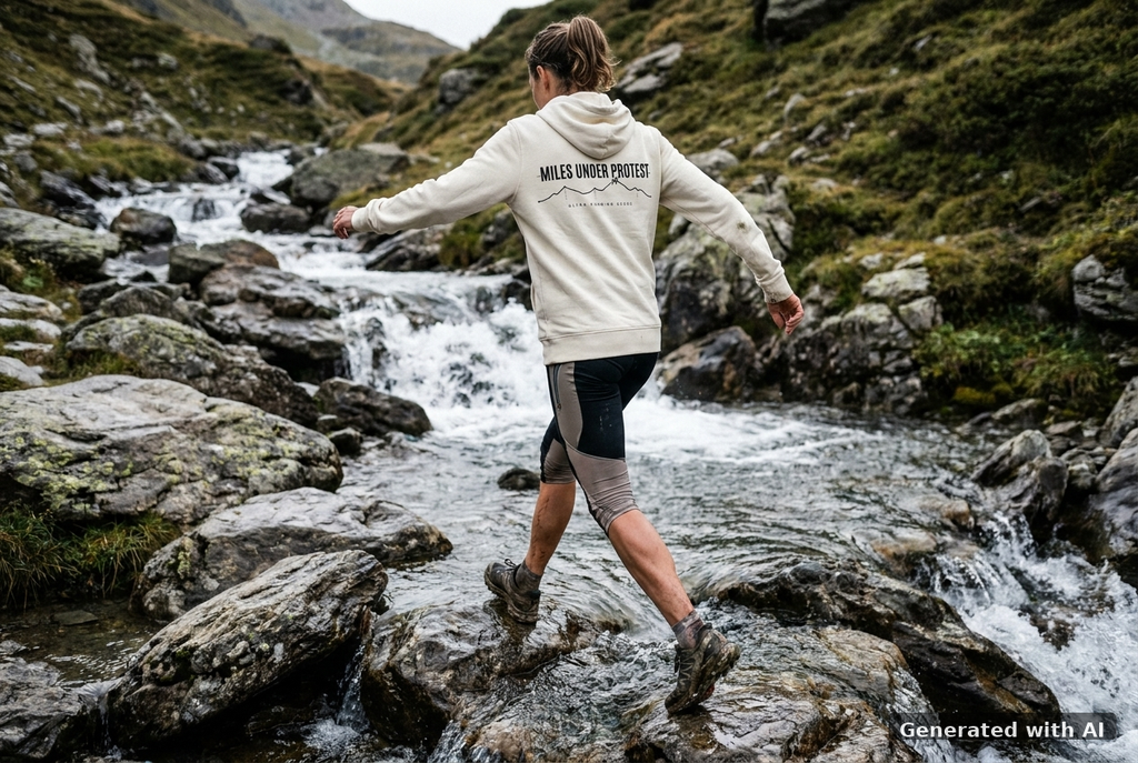 MILES UNDER PROTEST Organic Zip Hoodie – Black Print - Trail Mockup (Back) [Natural Raw]