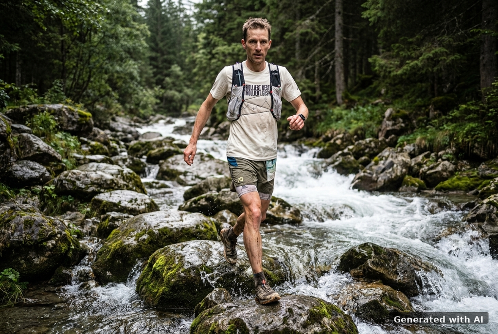 KONTROLLIERT GESTORBEN Organic Trail Running Tee - Black Print - Trail Mockup (Front) [Off White]