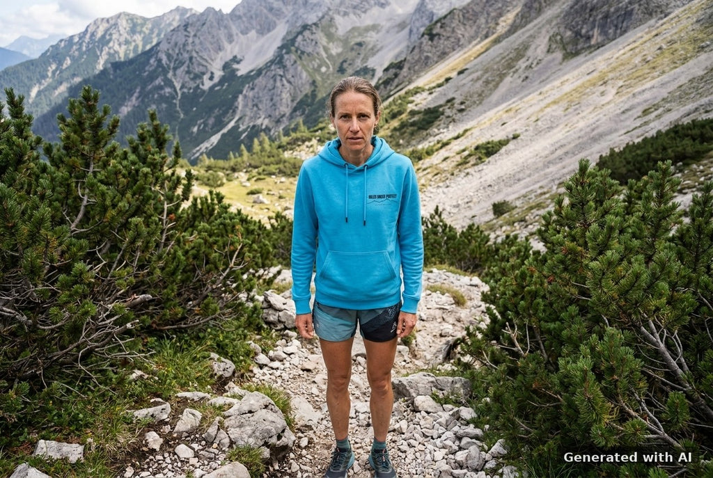 DOGS. COFFEE. RUNNING Hoodie – Organic Trail Running Hoodie (Black Print) - Trail Mockup (Front) [Aqua Blue]