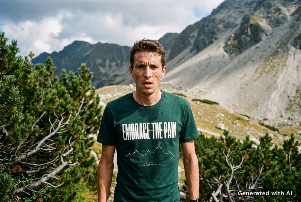 EMBRACE THE PAIN Tee – Organic Trail Running T-Shirt (White Print) - Trail Mockup (Front) [Glazed Green]