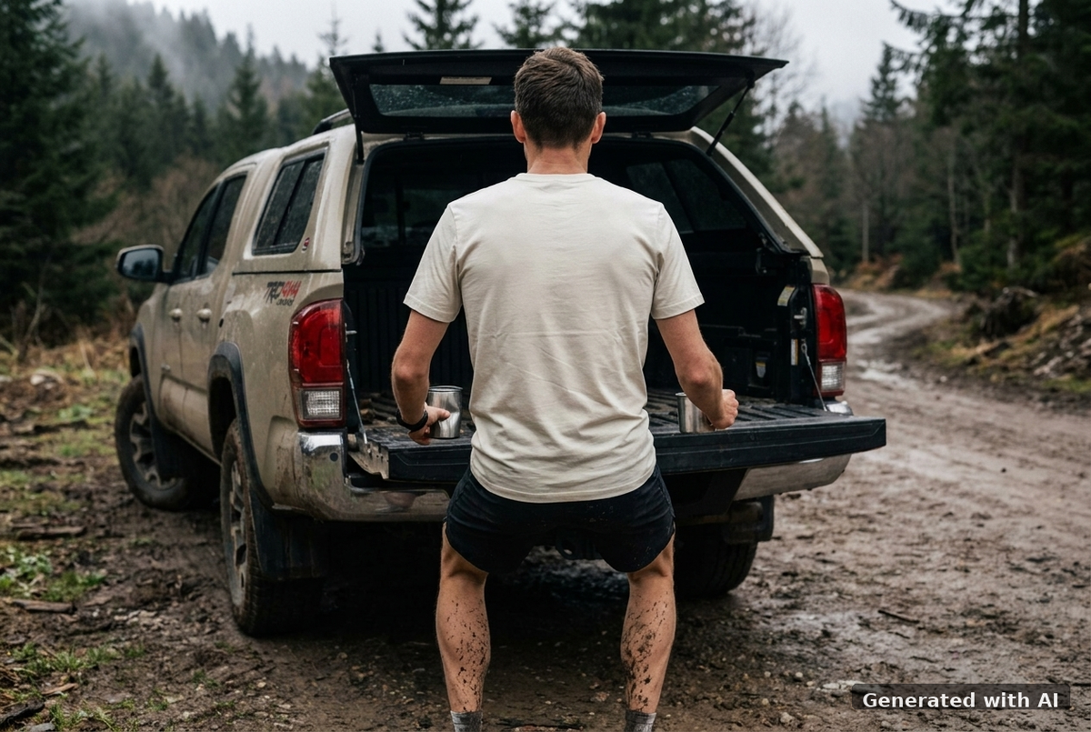 MILES UNDER PROTEST Tee – Organic Trail Running T-Shirt (Black Print) - Trail Mockup (Back) [Natural Raw]