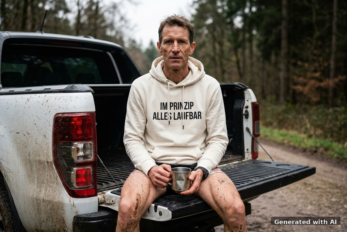 IM PRINZIP ALLES LAUFBAD Unisex Hoodie (Black Print) - Trail Mockup (Front) [Off White]