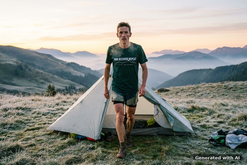 RUN RECOVER REPEAT Tee – Organic Trail Running T-Shirt - Trail Mockup (Front) [Glazed Green]