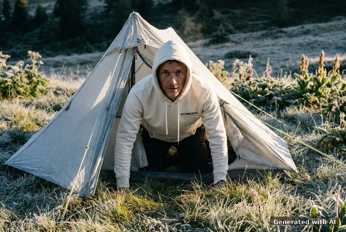 DOGS. COFFEE. RUNNING Hoodie – Organic Trail Running Hoodie (Black Print) - Trail Mockup (Front) [Off White]